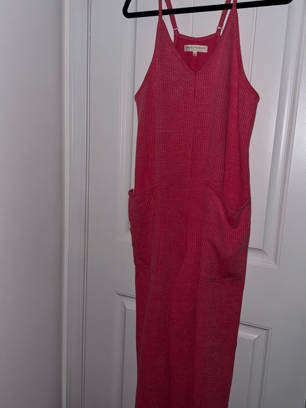 Simply Southern Pink Ribbed Jumpsuit Size S Pockets Adjustable Straps